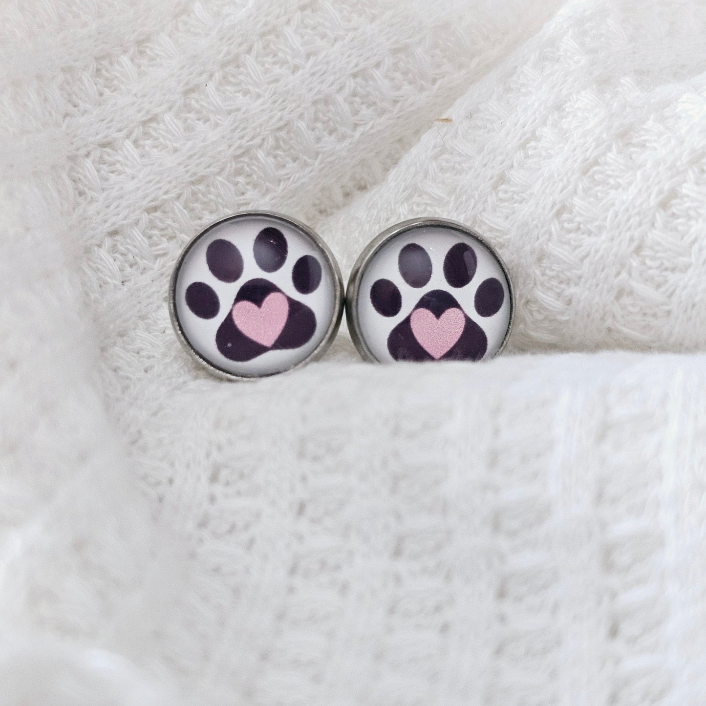 Paw print heart earrings