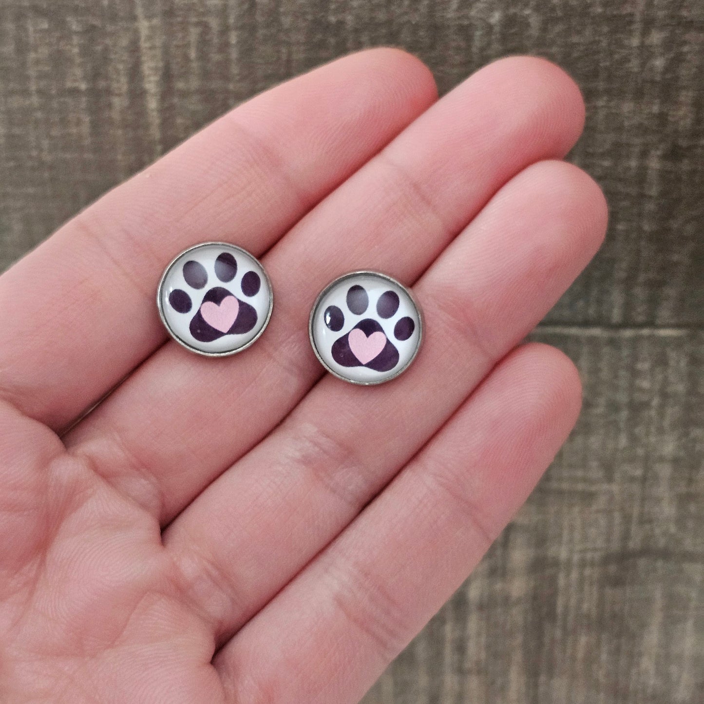 Paw print heart earrings