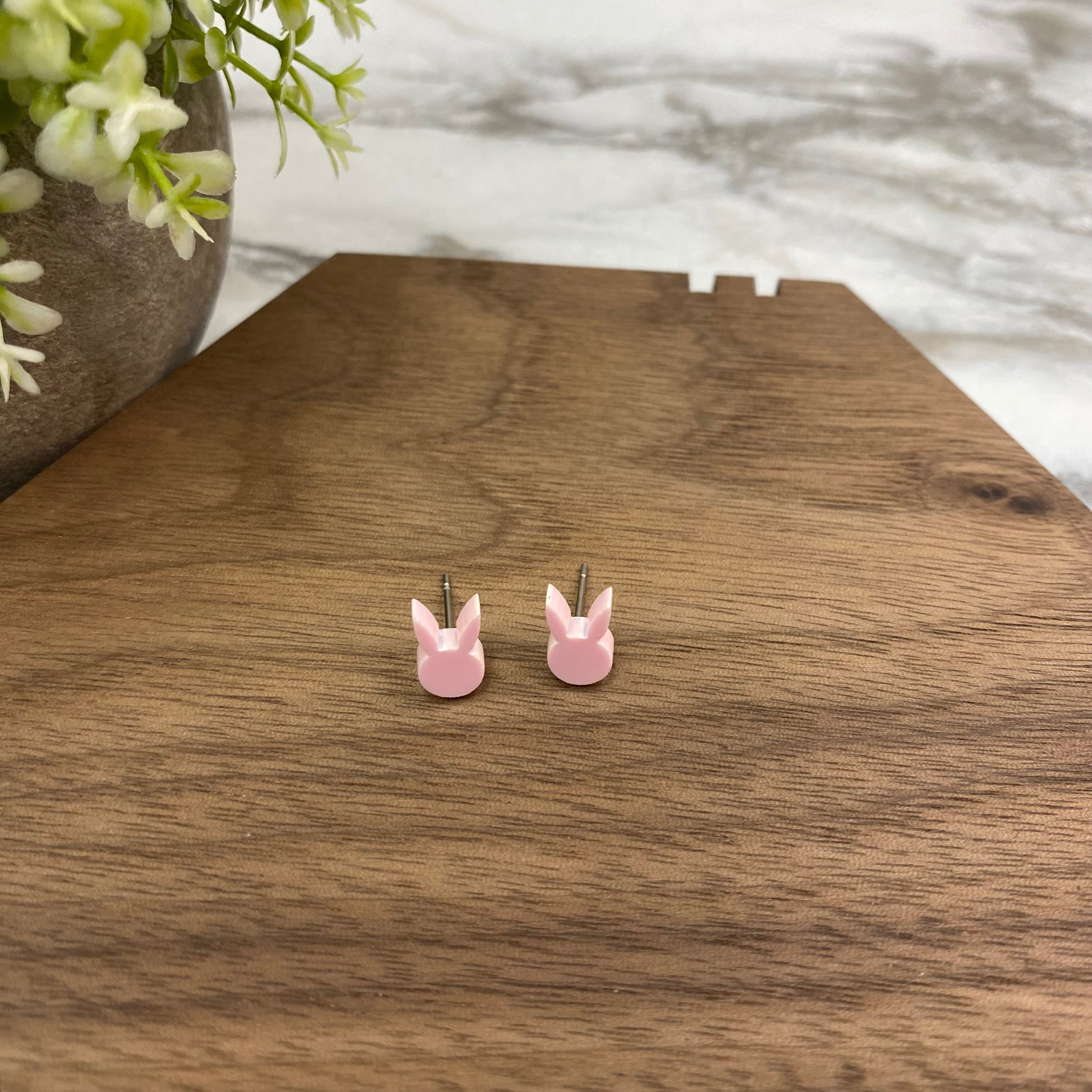 Acrylic Stud Earrings - Easter - Bunny Head - Pink