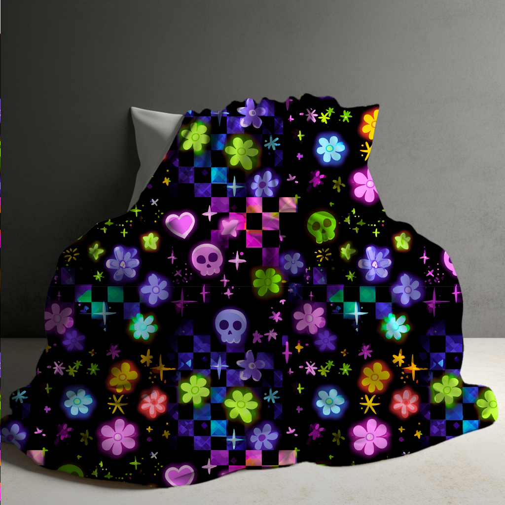 Blanket Halloween #11 - Skull Check Floral Star