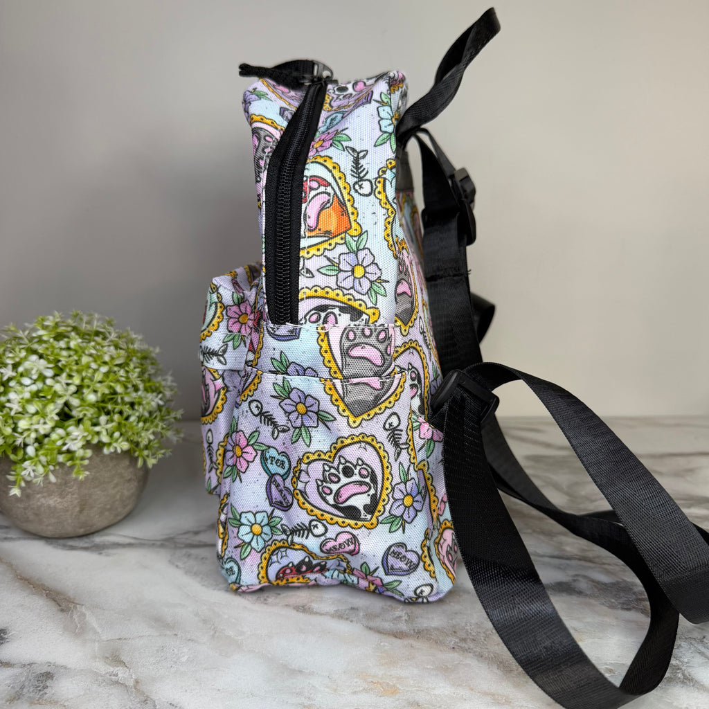 Mini Backpack - Cat Paw Meow on Pastel