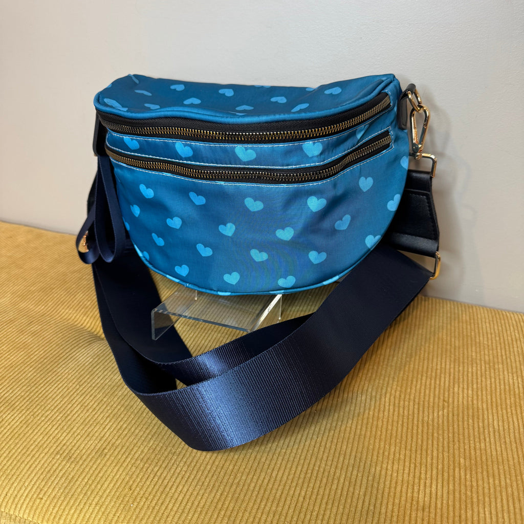 The Roni Nylon Crossbody - Dark Blue Hearts