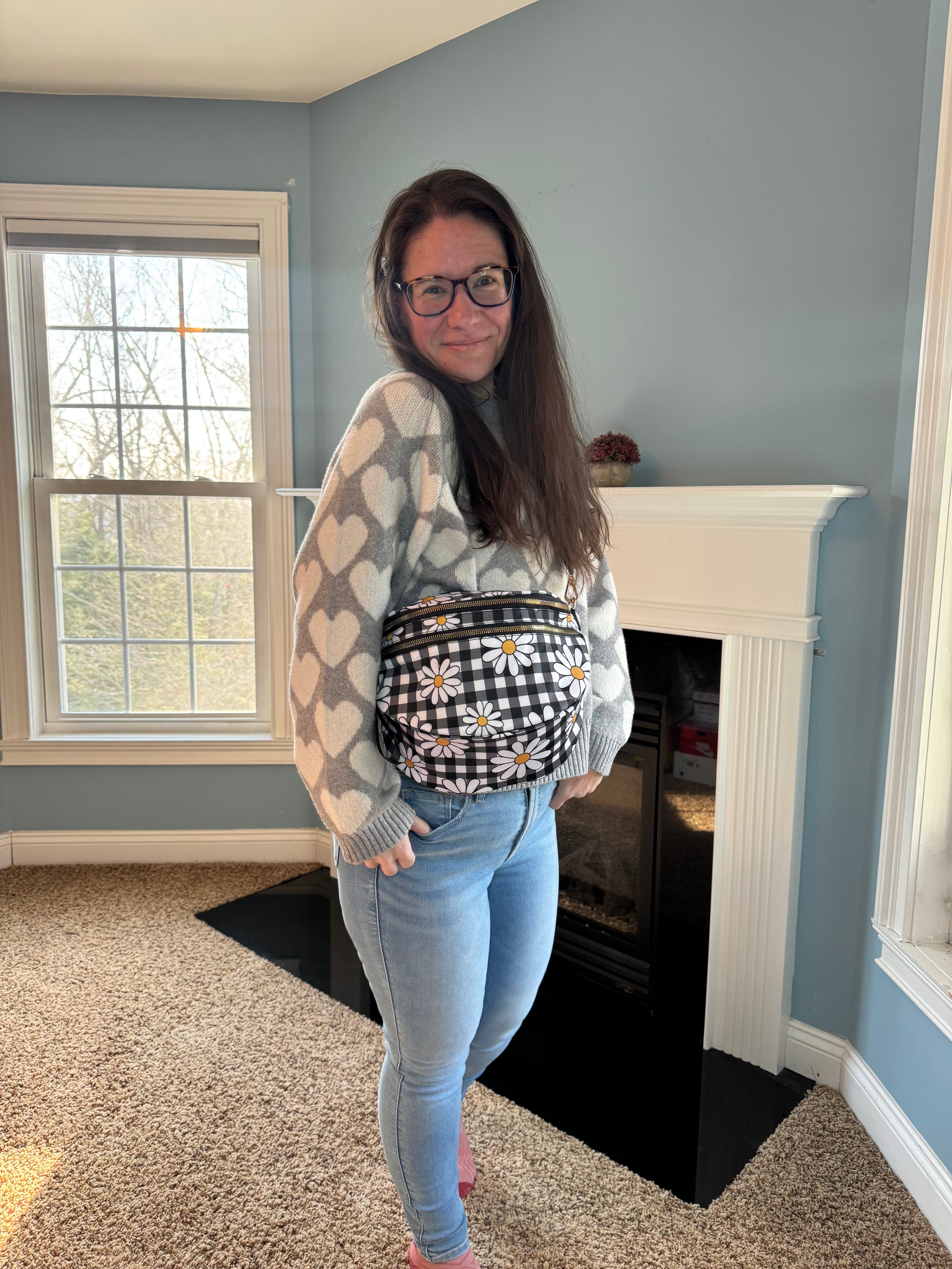 The Roni Nylon Crossbody - Black Gingham Daisy Floral