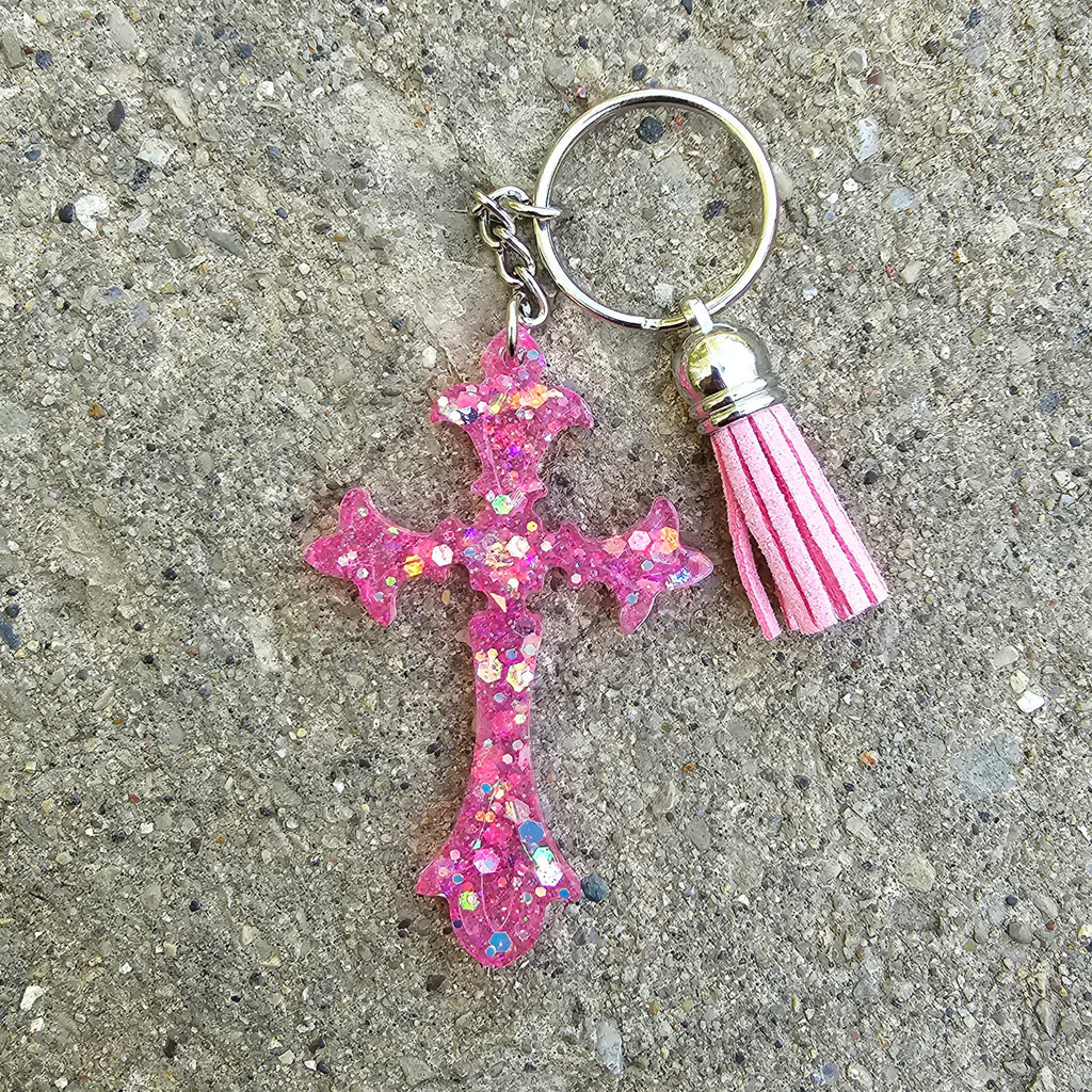 Pink cross keychain