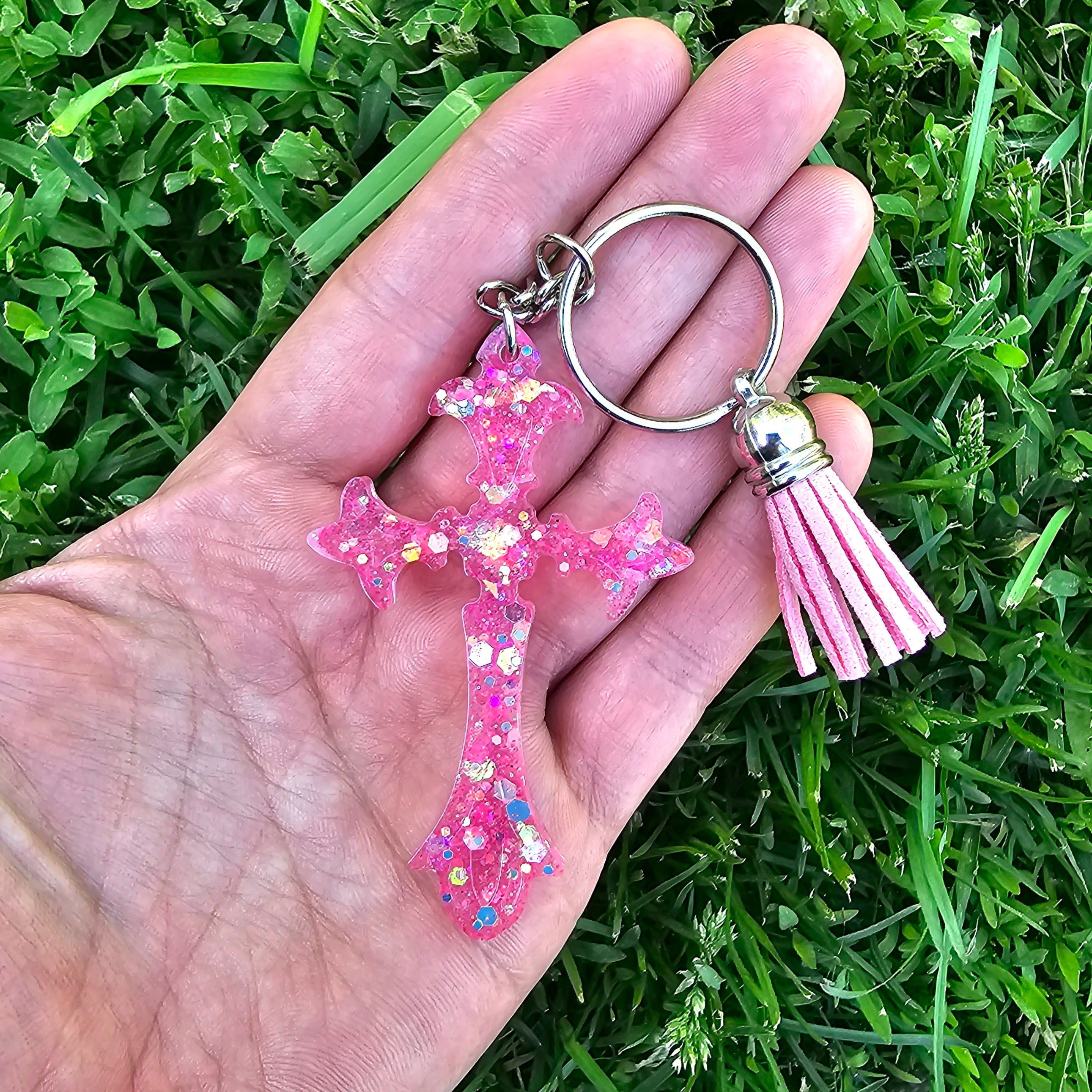 Pink cross keychain