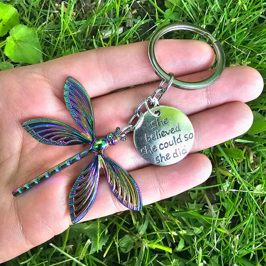 Dragonfly she believed keychain