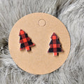Red plaid tree earrings