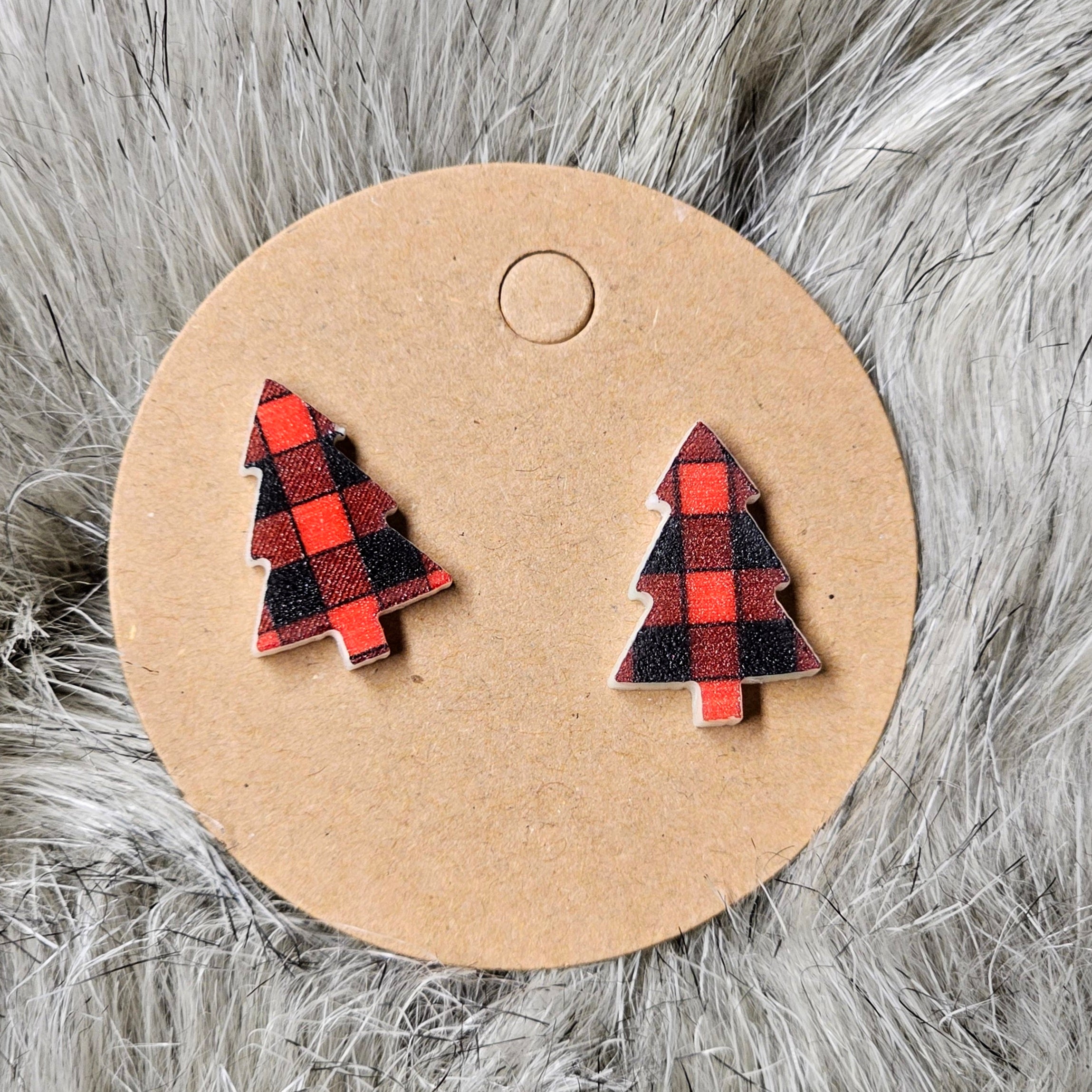 Red plaid tree earrings