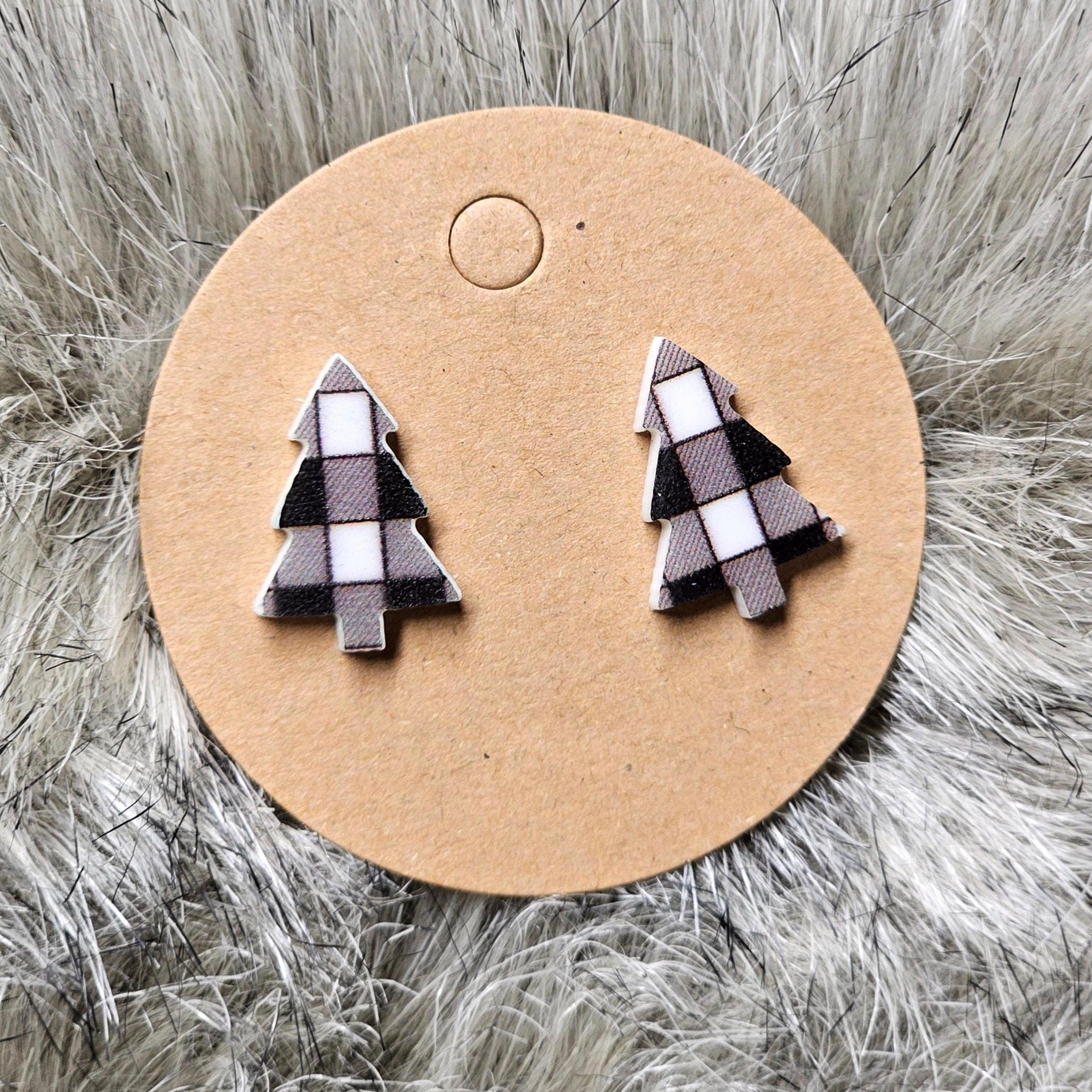 Black plaid tree earrings