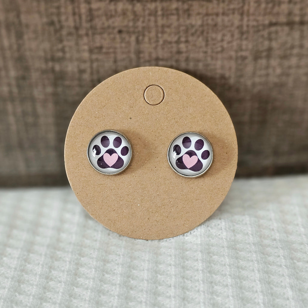 Paw print heart earrings