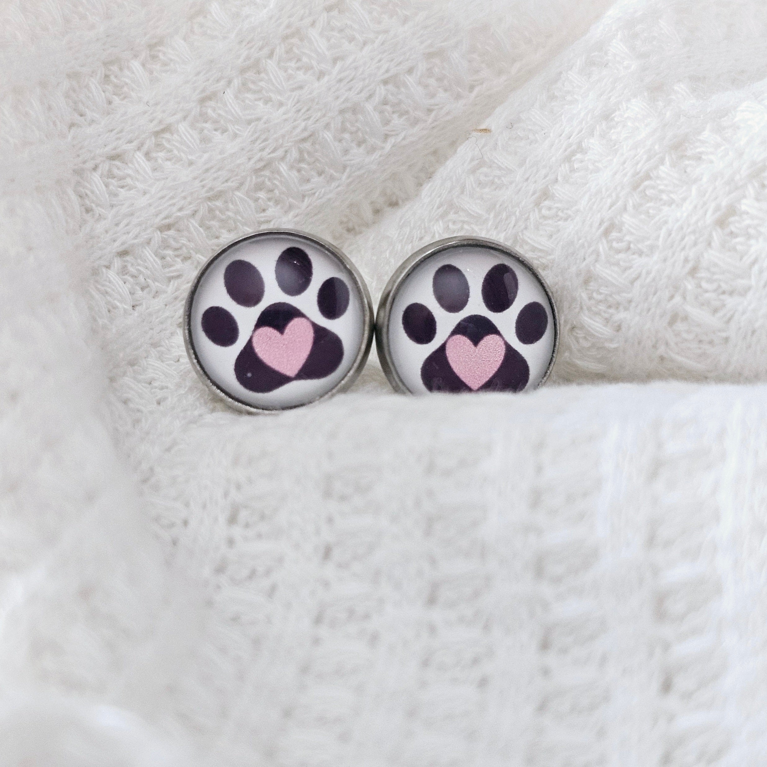 Paw print heart earrings