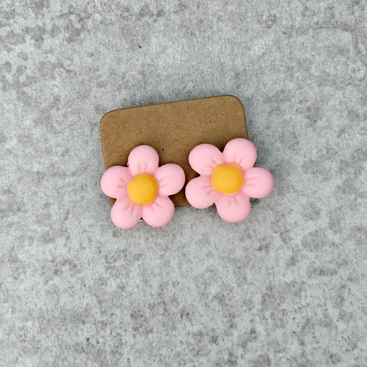 Pink flower clip on earrings