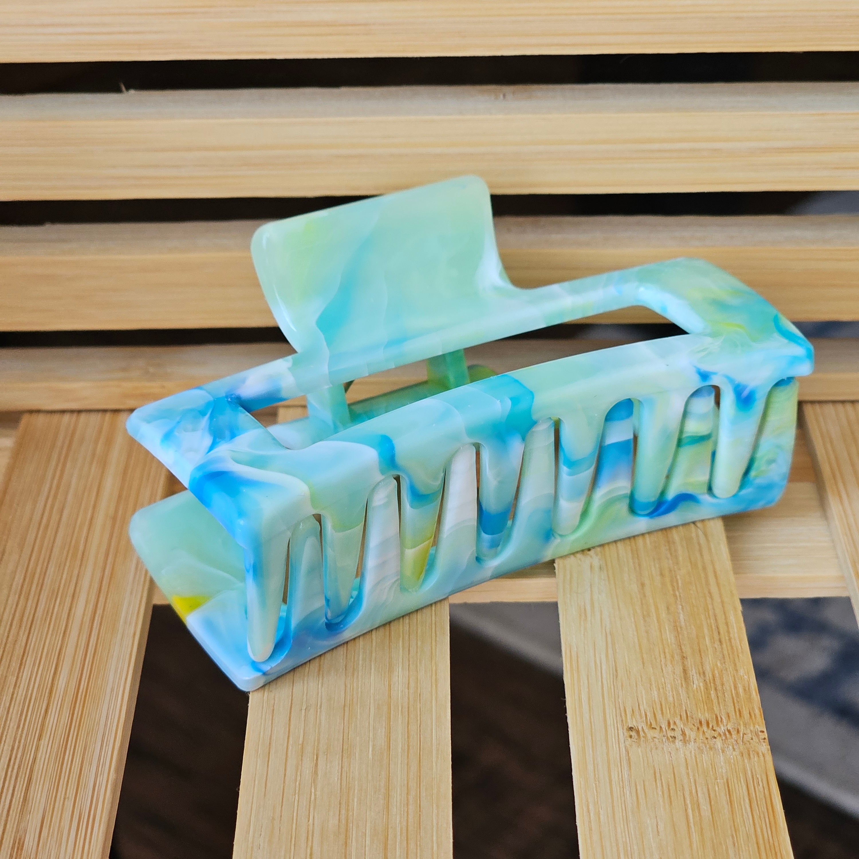 Claw clip large - green marble