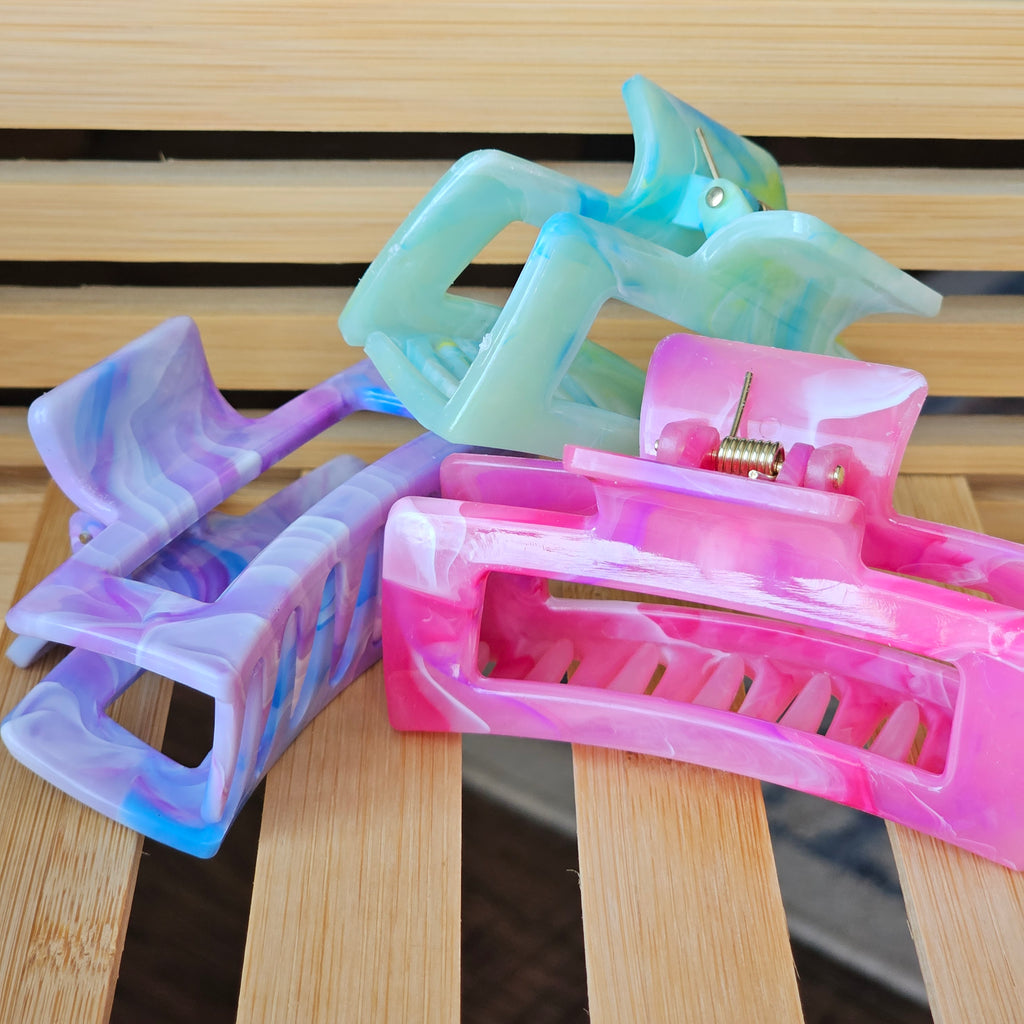 Claw clip large - green marble