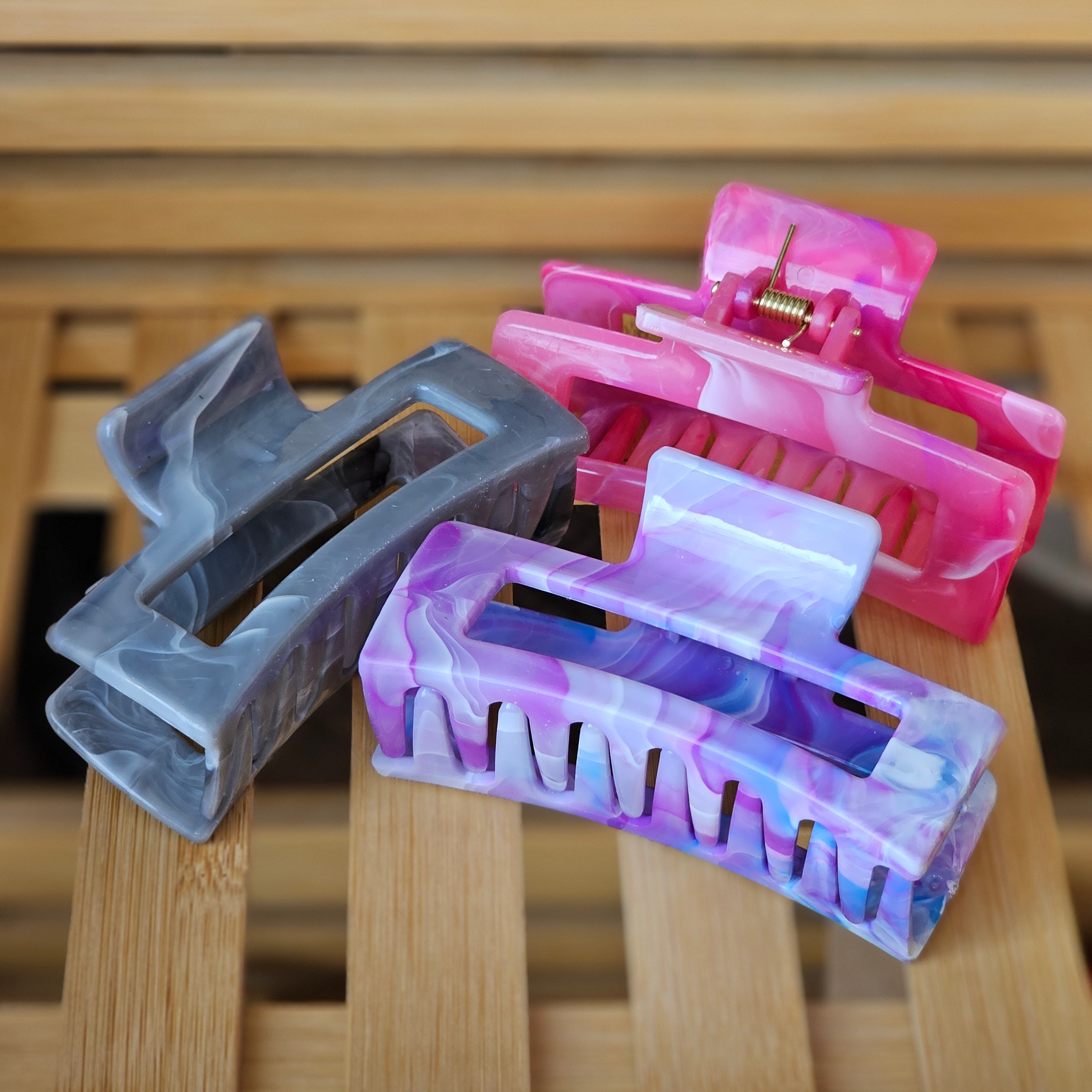 Claw clip large - grey marble