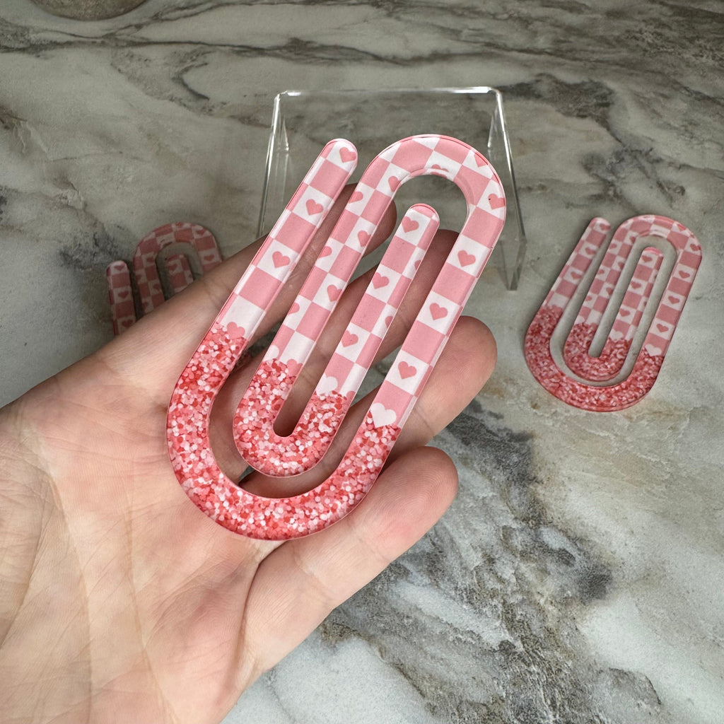 Jumbo Paperclip - Pink Glitter Hearts