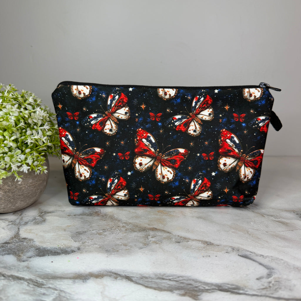 Pouch - America Red White Blue Butterfly on Black Galaxy