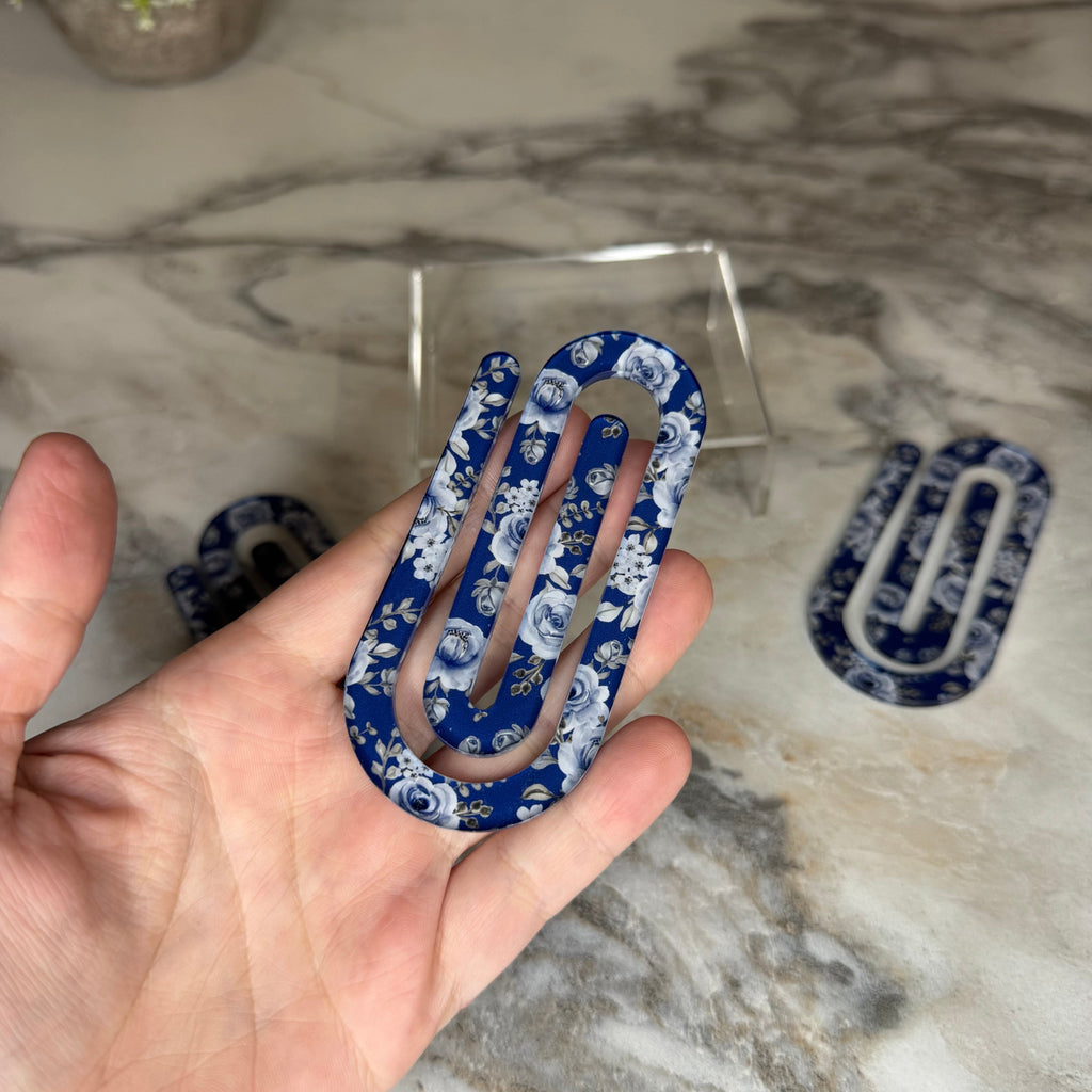Jumbo Paperclip - Navy Blue Grey Floral