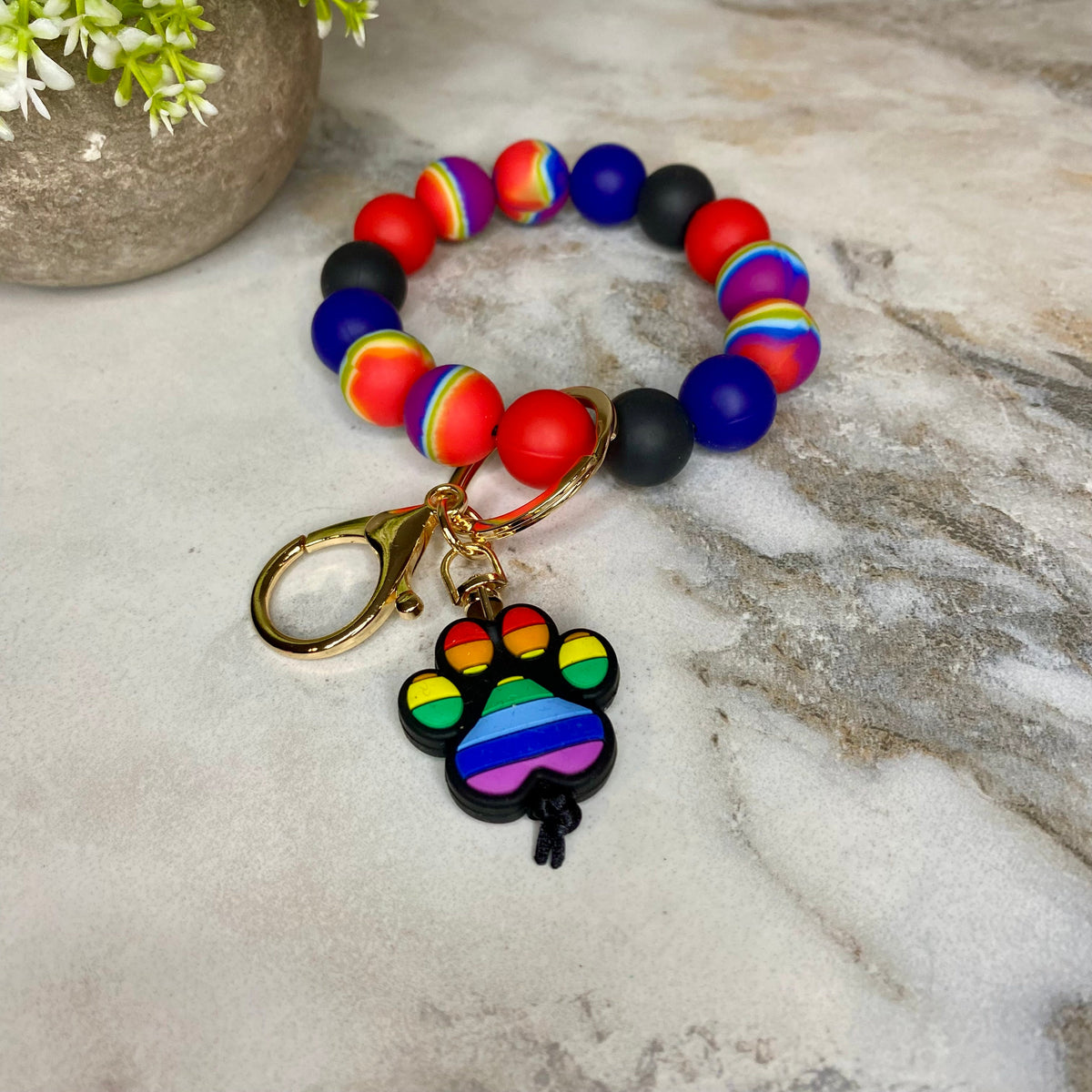 Silicone Bracelet Keychain - Dog Paw Rainbow