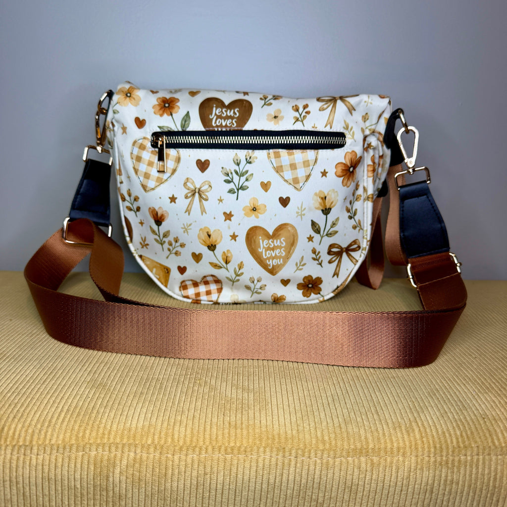 The Roni Nylon Crossbody - Religious Jesus Loves You Bronze