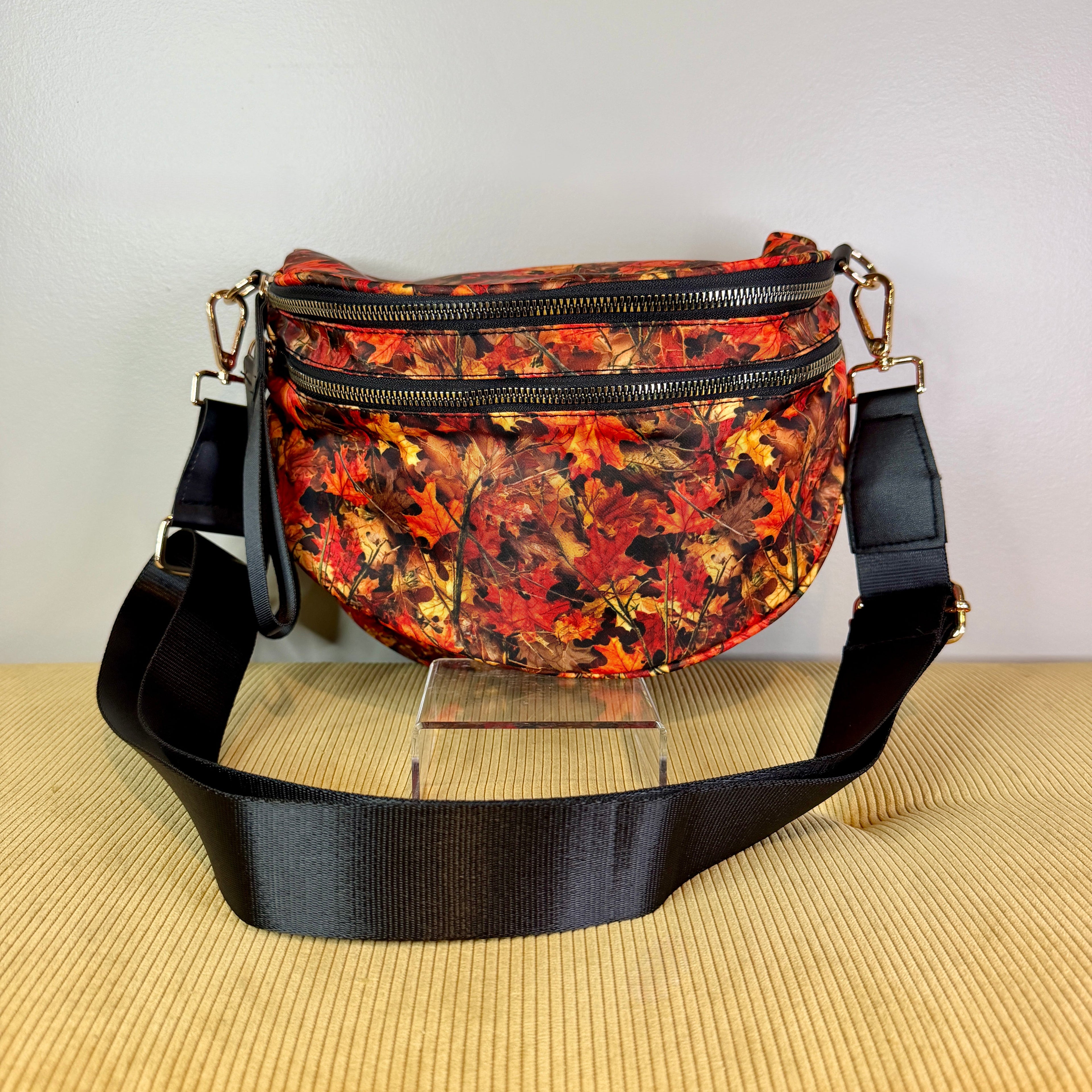 The Roni Nylon Crossbody - Camo Leaves Orange