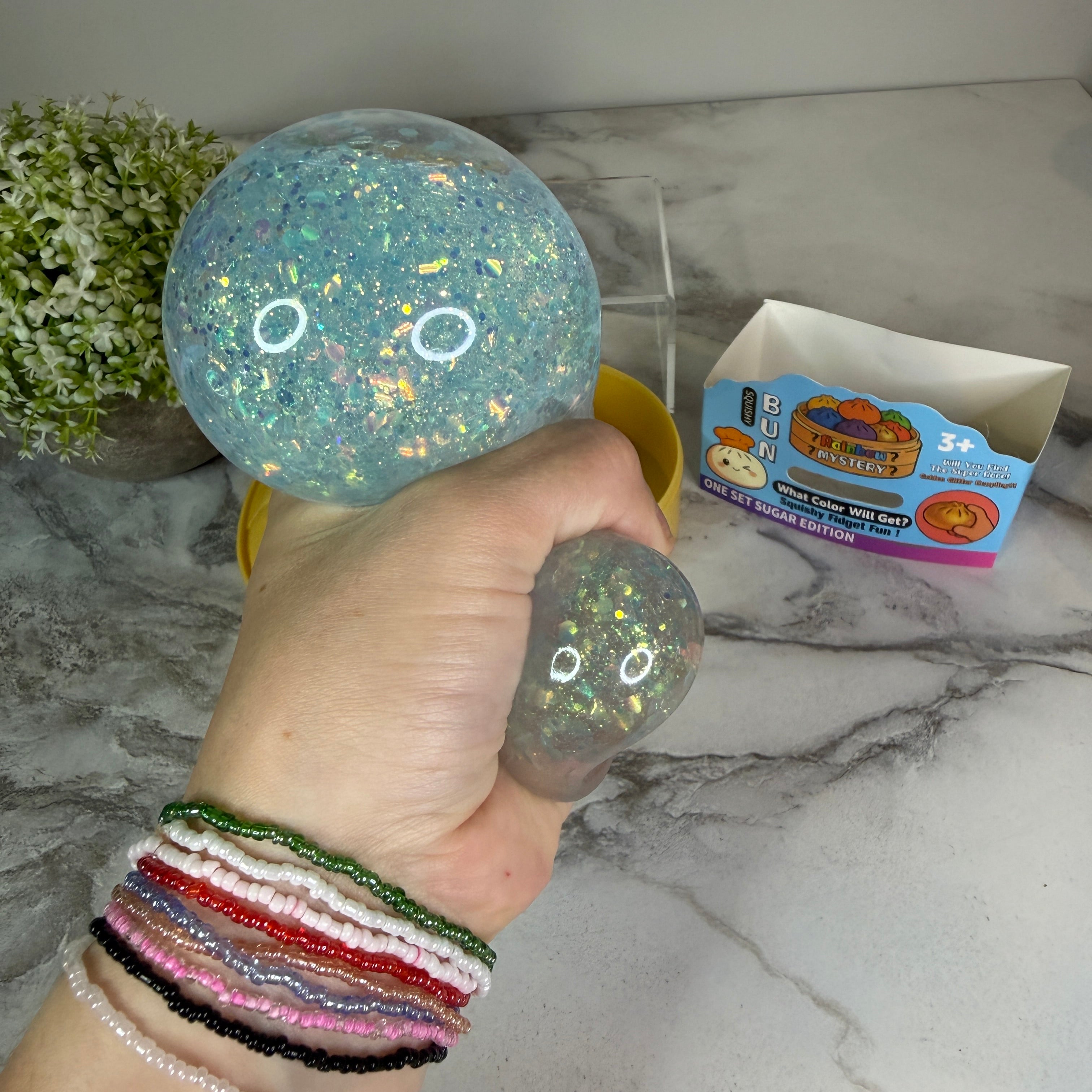 Squishy Toy - Viral Dumpling, Quick Squeeze Glitter - Blue