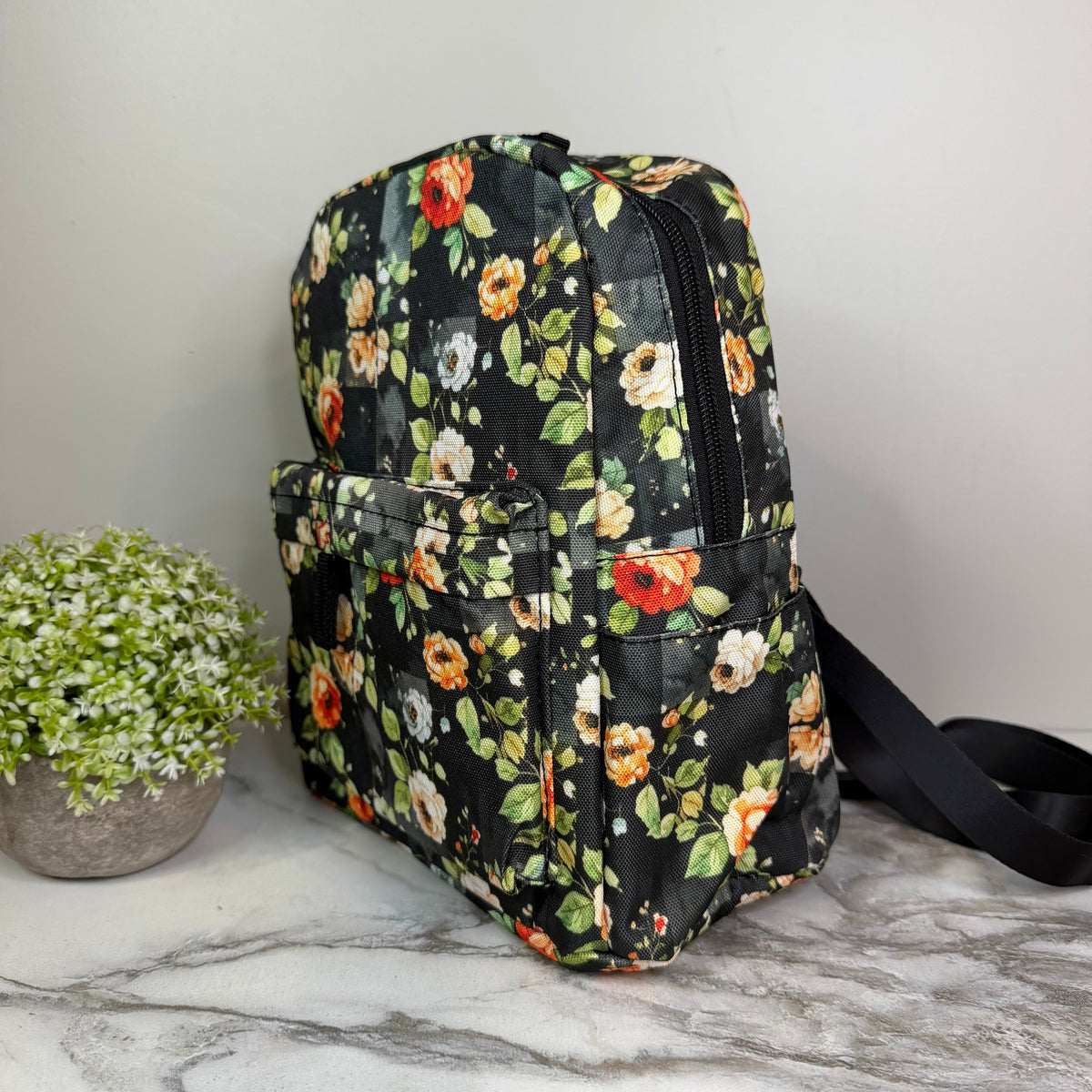 Mini Backpack - Floral On Black
