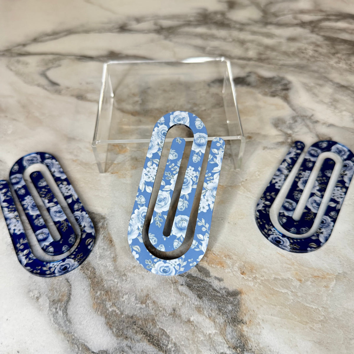 Jumbo Paperclip - Navy Blue Grey Floral