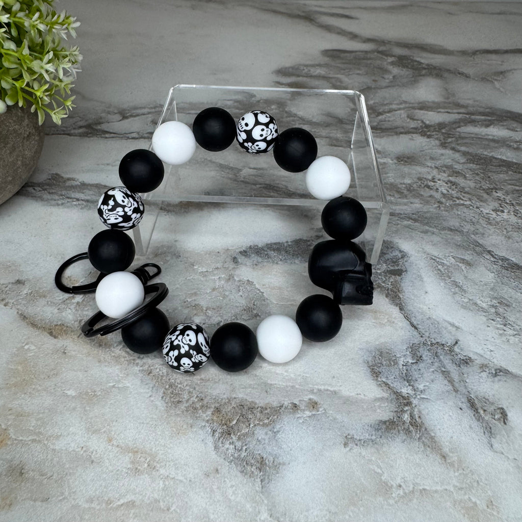 Silicone Bracelet Keychain - Halloween Skull - Black