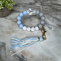 Silicone Bracelet Keychain - Religious, Jesus, White & Blue