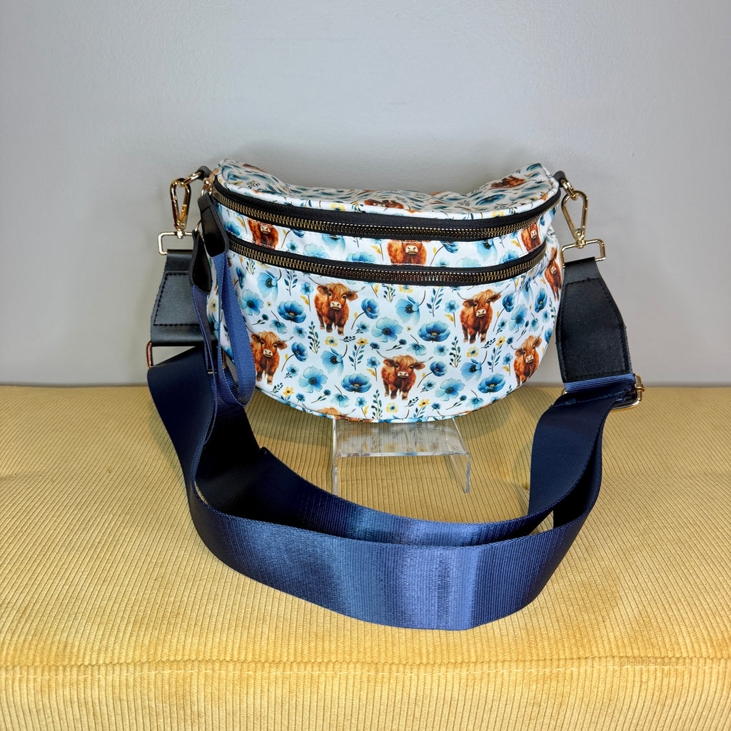 The Roni Nylon Crossbody - Highland Cow Blue Floral