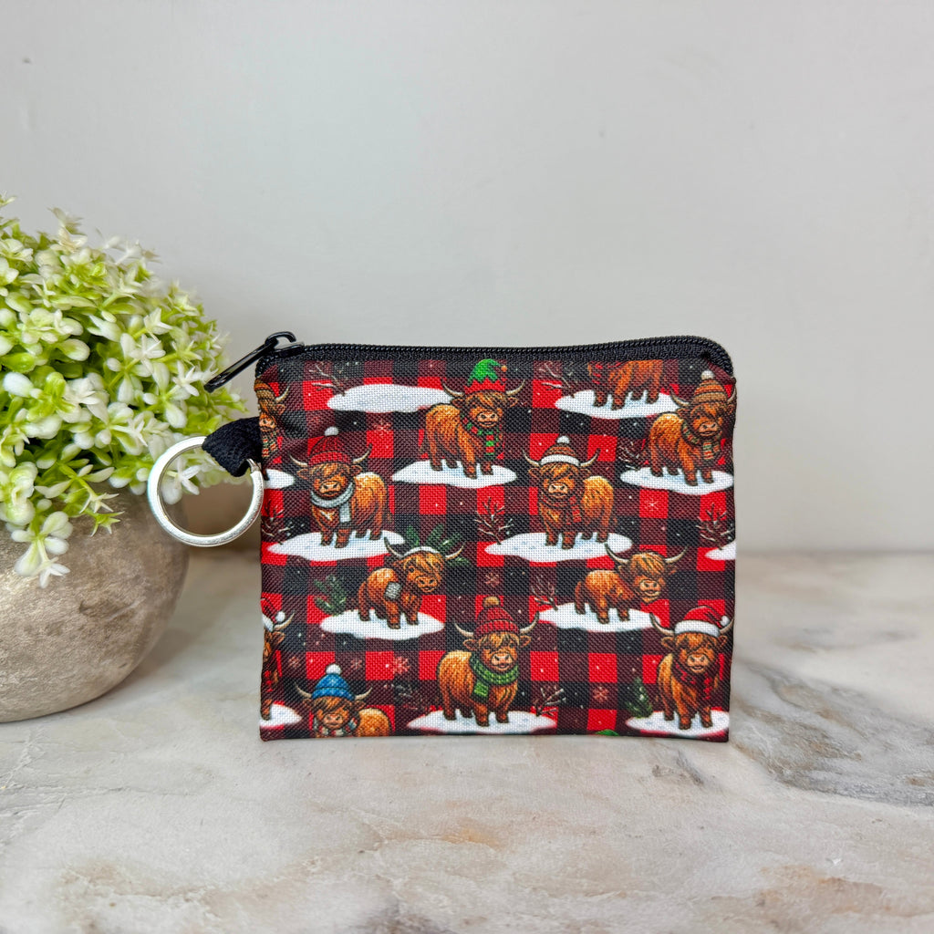 Mini Pouch - Christmas Highland Cow Plaid