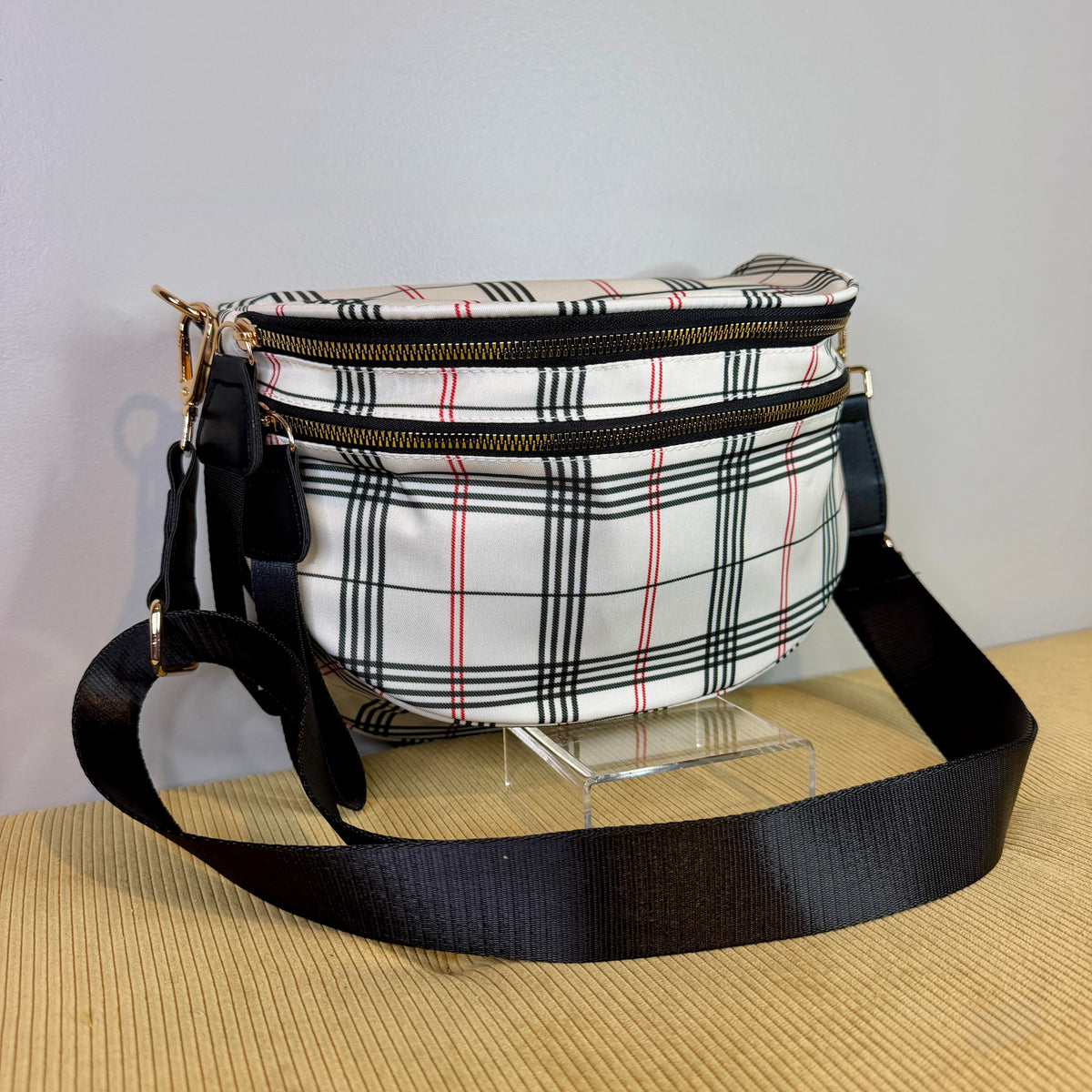 The Roni Nylon Crossbody - Plaid Stripe