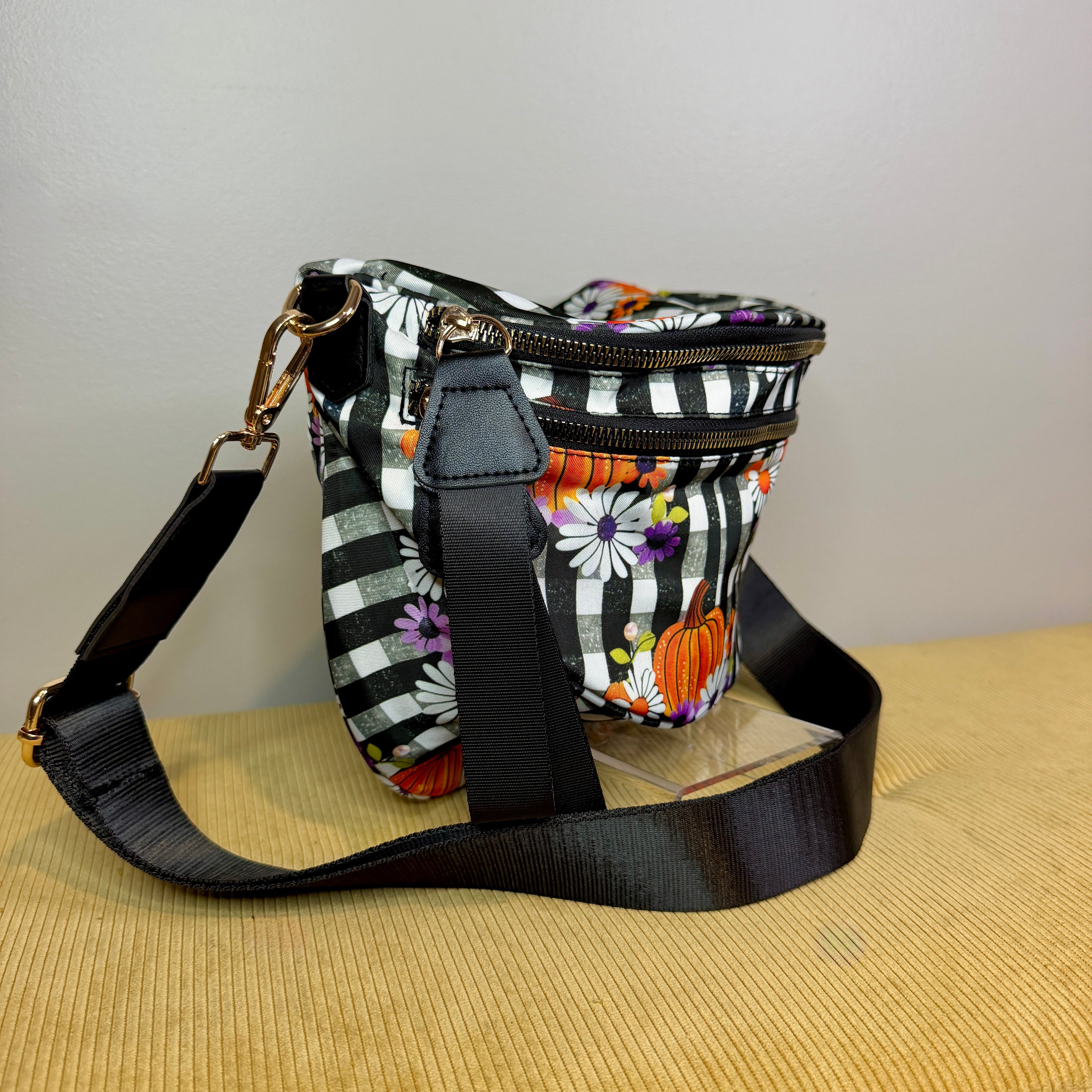 The Roni Nylon Crossbody - Halloween Fall Plaid Pumpkin Floral