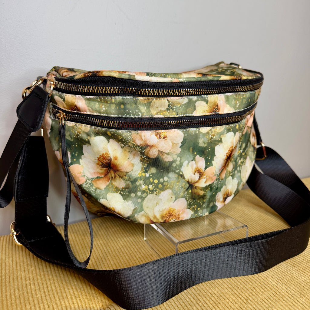 The Roni Nylon Crossbody - Floral Green Magnolia