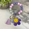 Silicone & Acrylic Bracelet Keychain - Daisy - Purple