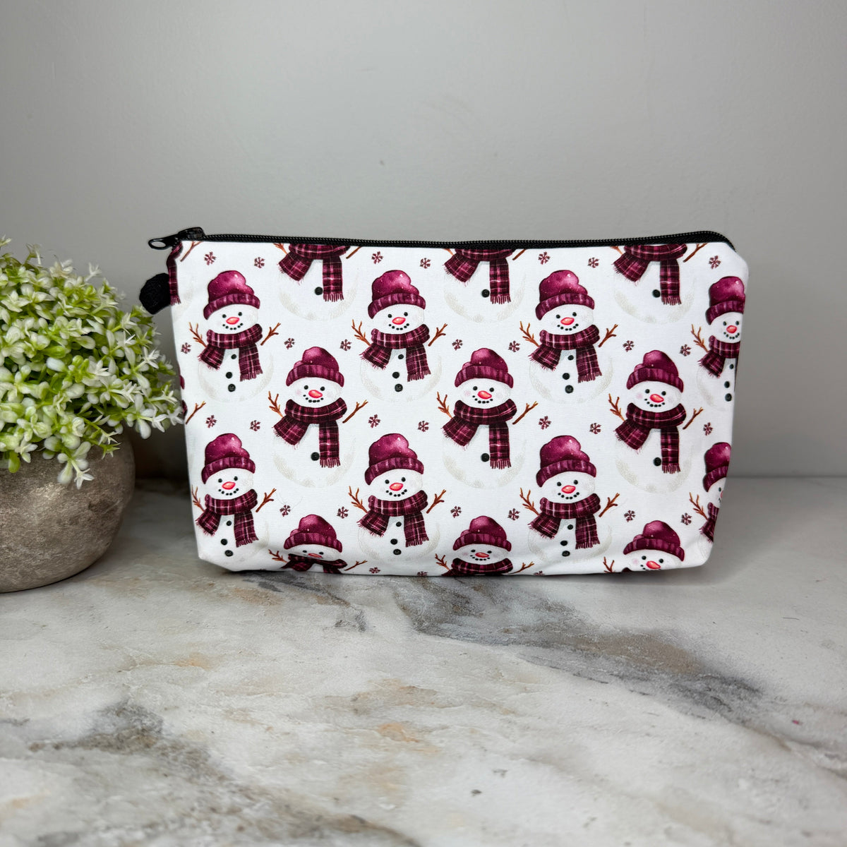Pouch - Christmas - Snowman Maroon