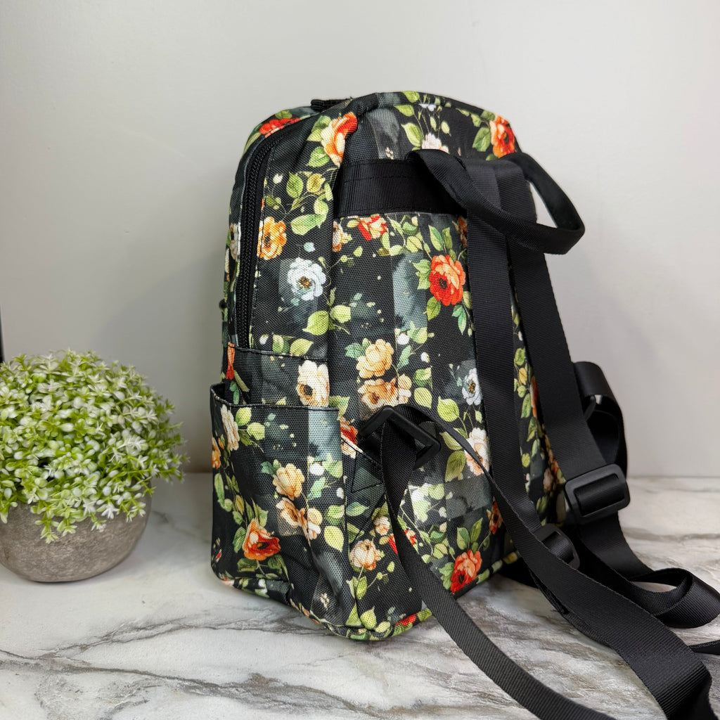 Mini Backpack - Floral On Black