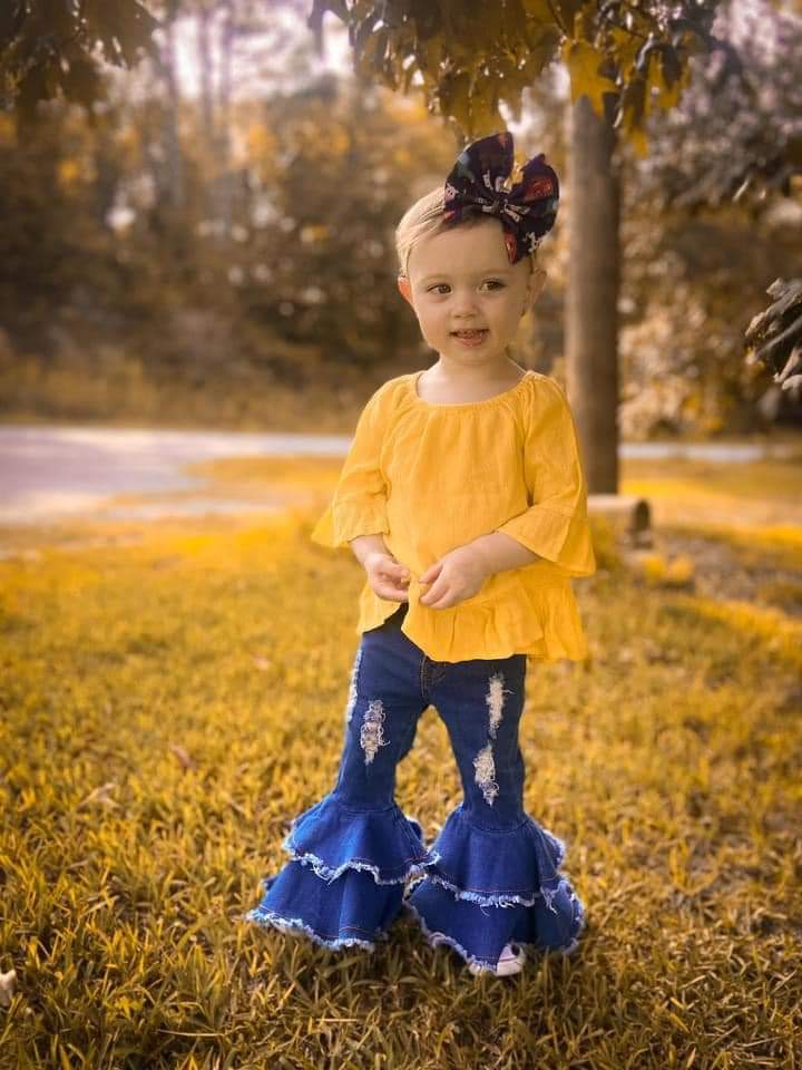 Denim double bell bottoms