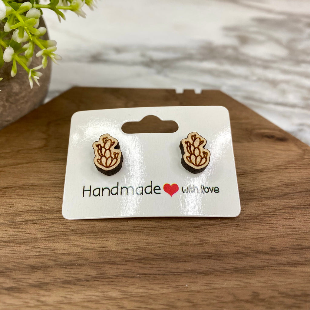 Wooden Stud Earrings - Succulent #4