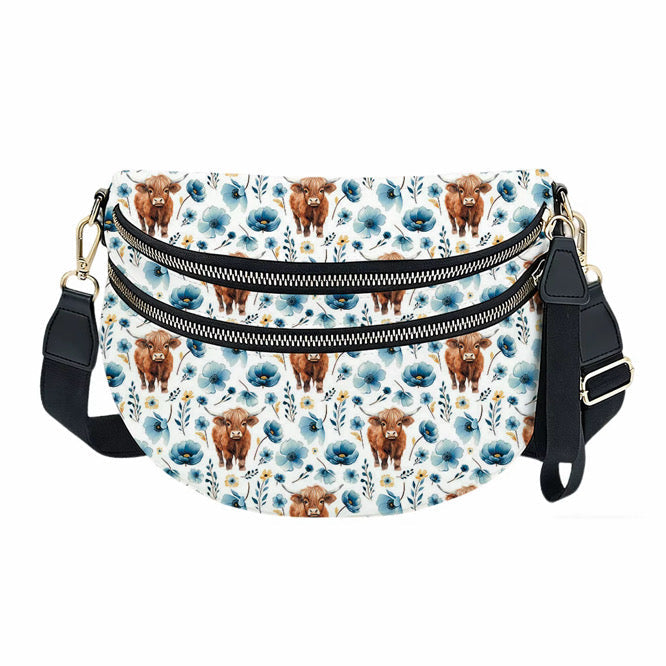 The Roni Nylon Crossbody - Highland Cow Blue Floral