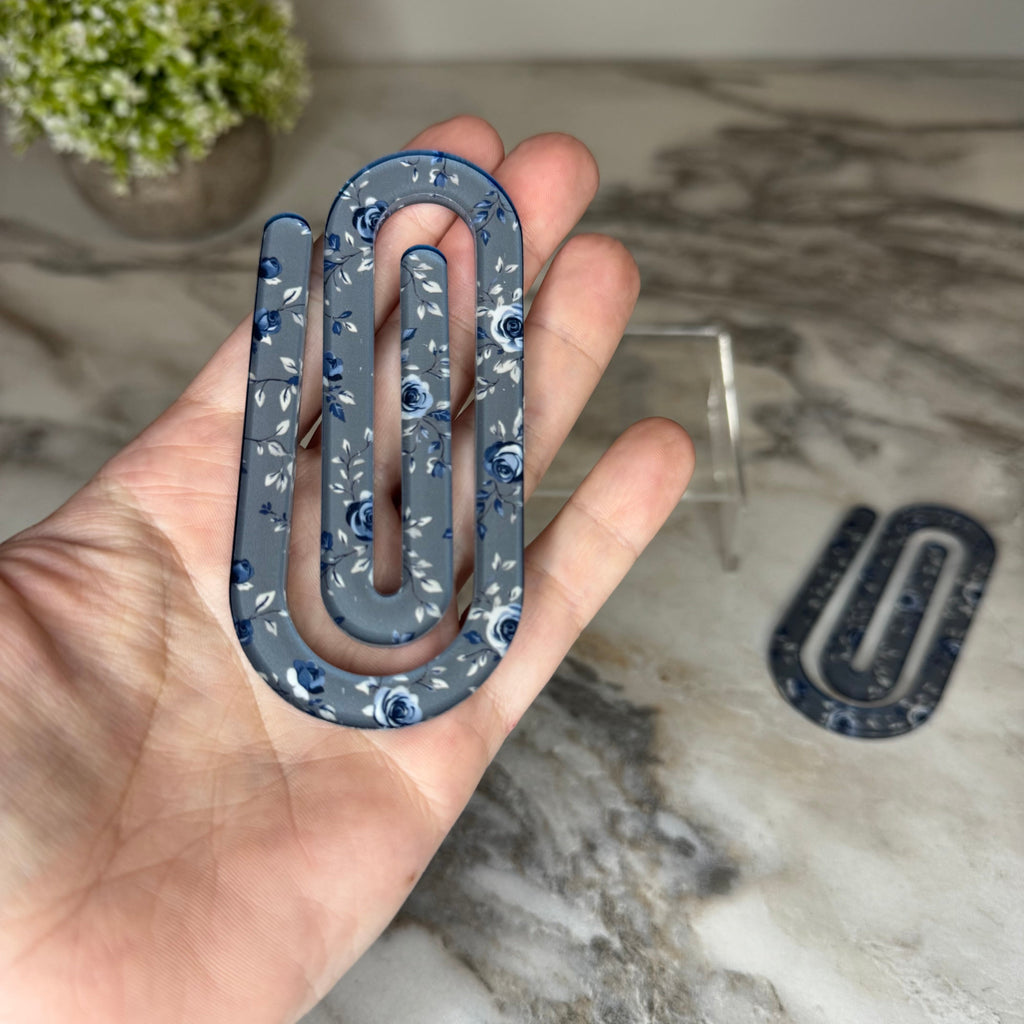 Jumbo Paperclip - Charcoal Blue Floral