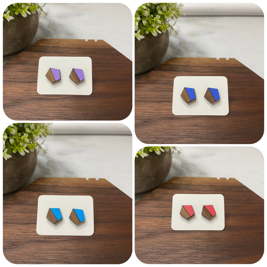 Wooden Stud Earrings - Pentagon