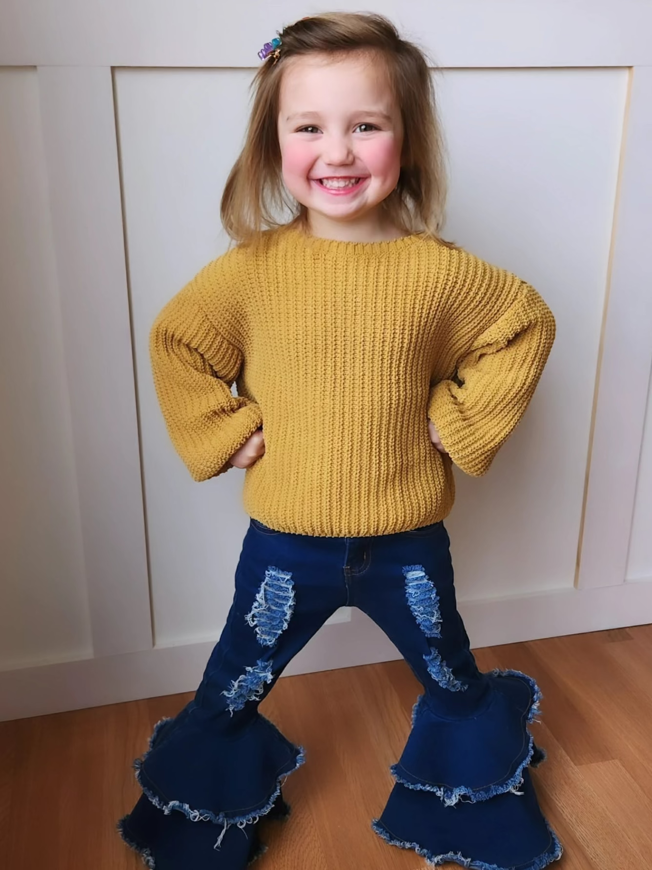 Denim double bell bottoms