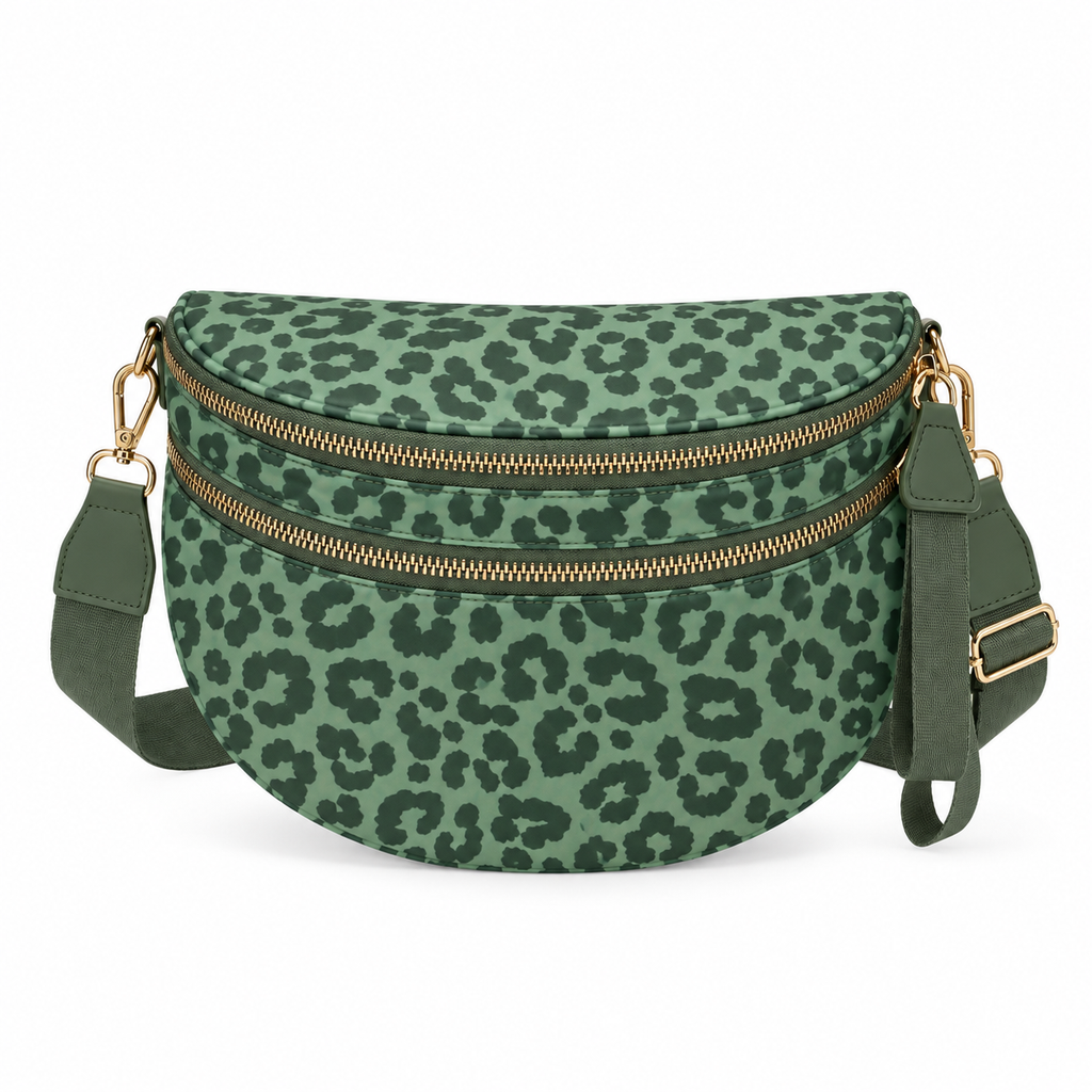 The Roni Nylon Crossbody - Animal Print Dark Green